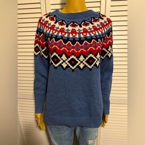 Pretty Chaps size S blue Nordic print long sleeve sweater NWOT